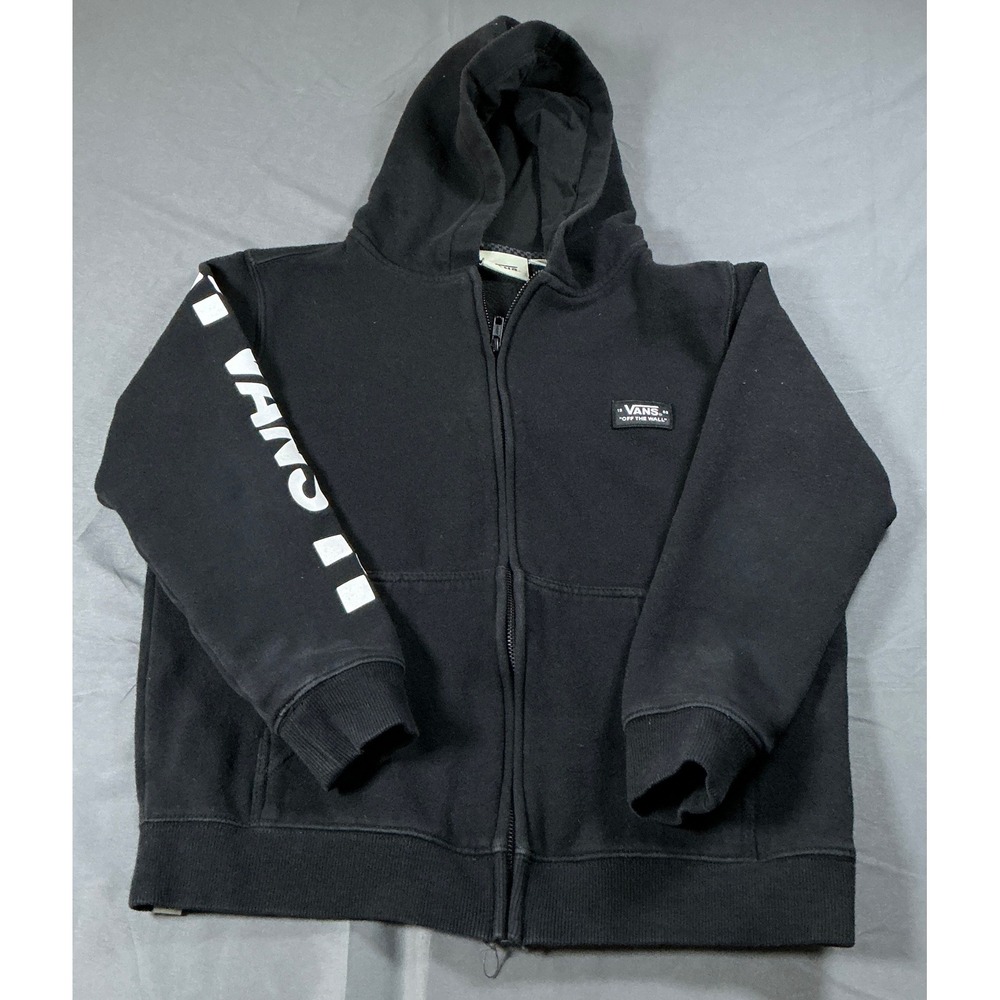 Vans Off The Wall Mens Black Full Zip Sleeve Logo Checkerboard Hoodie Size M